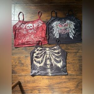 All 3 for $8 - size medium Edgy Graphic Women's Tank Tops - Red, Black, Gray